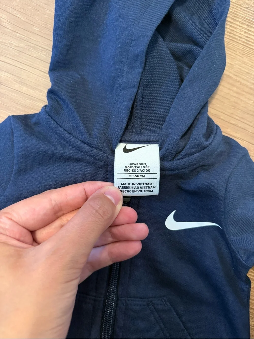 Nike Navy Hooded Baby One-Piece Romper with Swoosh